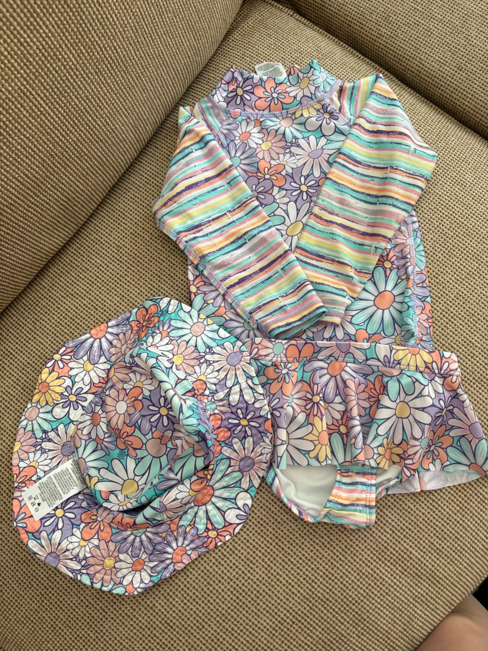 Skin Girls Daisy Swim Set in Lavender, Mint & Peach